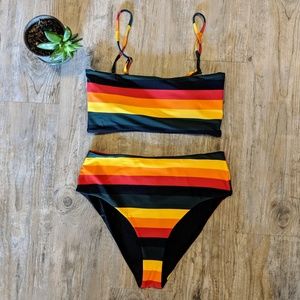 Striped, reversible, high-waisted bikini